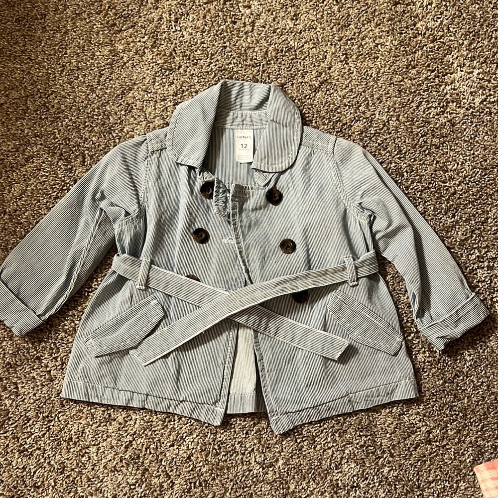 Carters 12 months blue and white striped jacket.